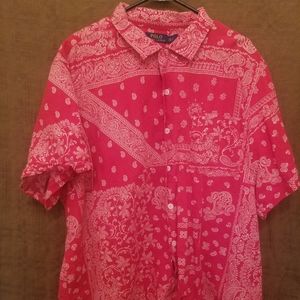 Red Hanky Patterned Short Sleeve Polo Ralph Lauren Shirt XXL